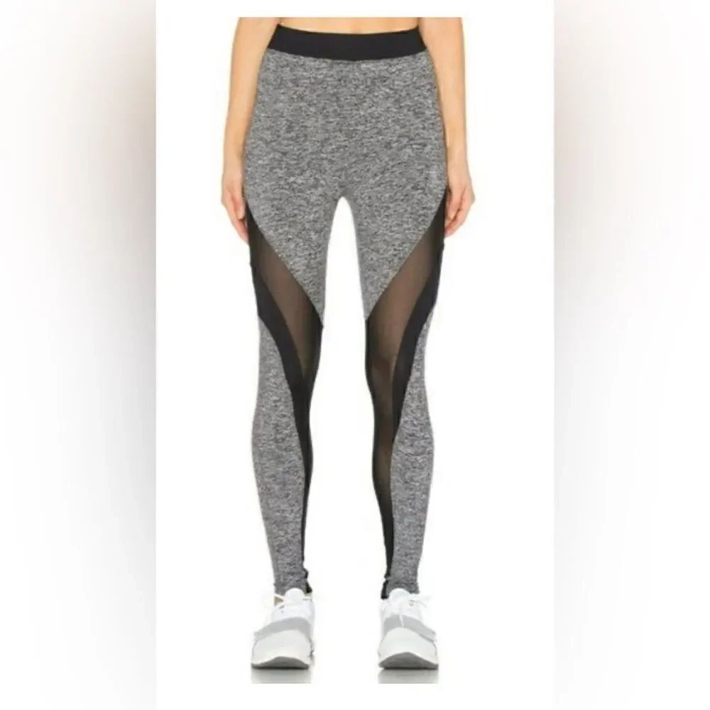 Koral Leggings, Gray Black Heather Mesh Frame High Rise Leggings, Small